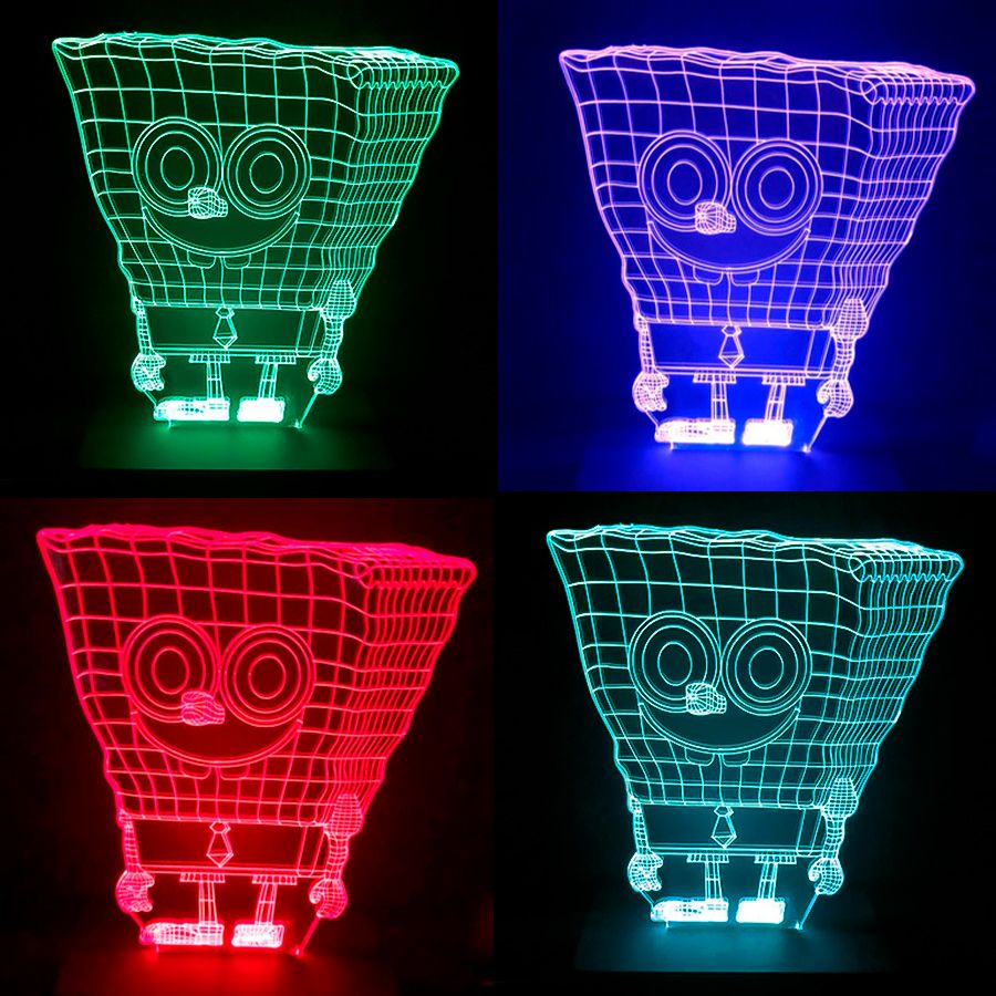 Luminria LED 3D Bob Esponja 16 Cores Com Controle Remoto 