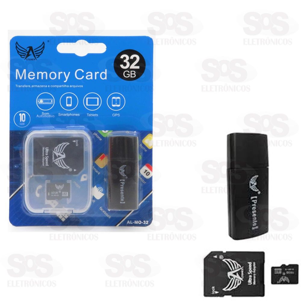 Carto De Memria 32GB Com Adaptador SD E Leitor de Carto Altomex AL-MO-32