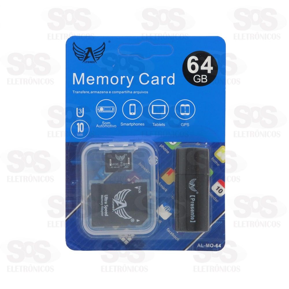 Carto De Memria 64GB Com Adaptador SD E Leitor de Carto Altomex AL-MO-64