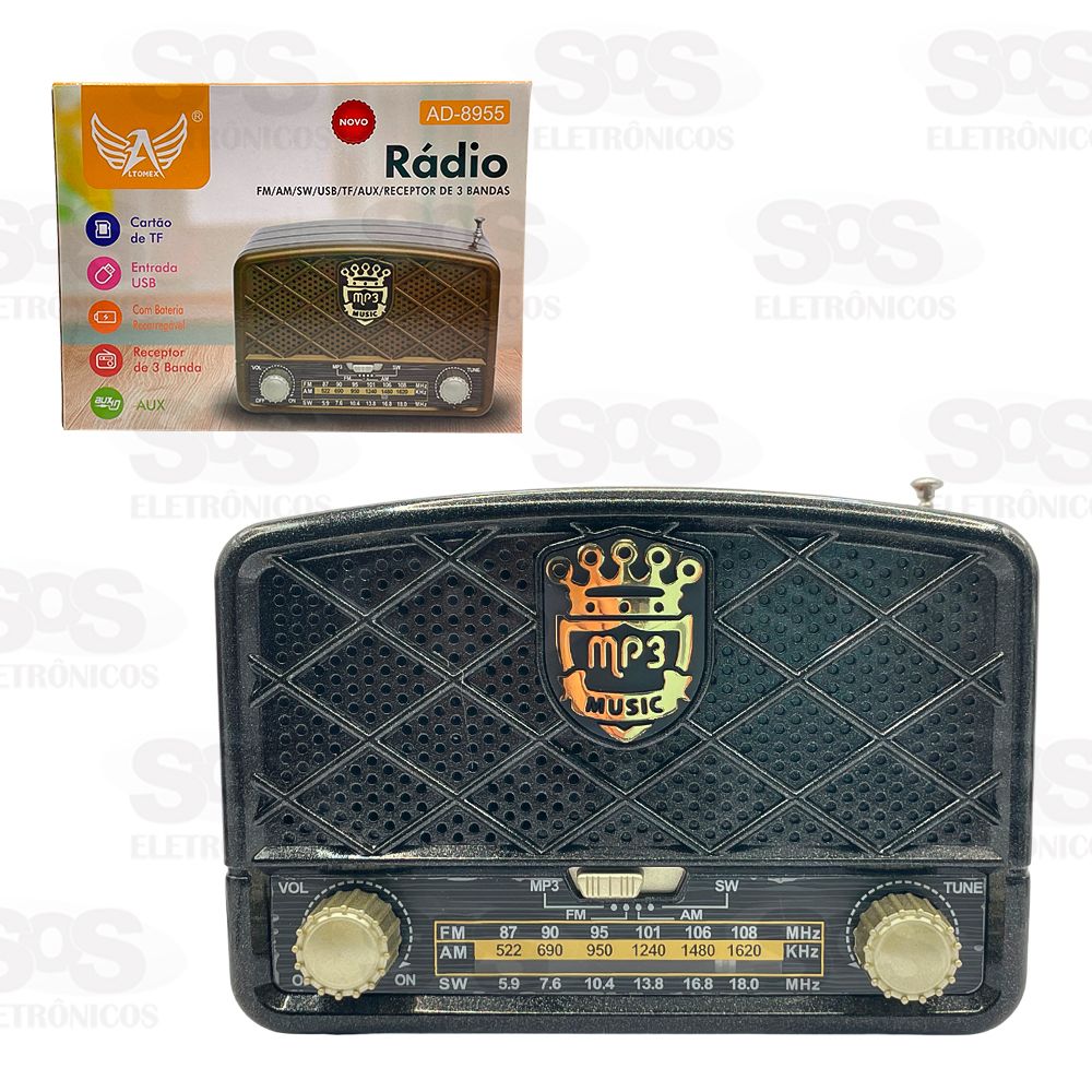 Mini Rdio Retr Bluetooth AM/FM 3 Bandas Altomex AD-8955