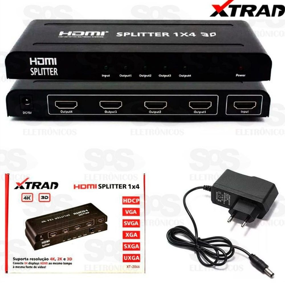 Splitter HDMI 1x4 1 Entrada e 4 Sadas V1.4 3D 4K Xtrad XT-2046