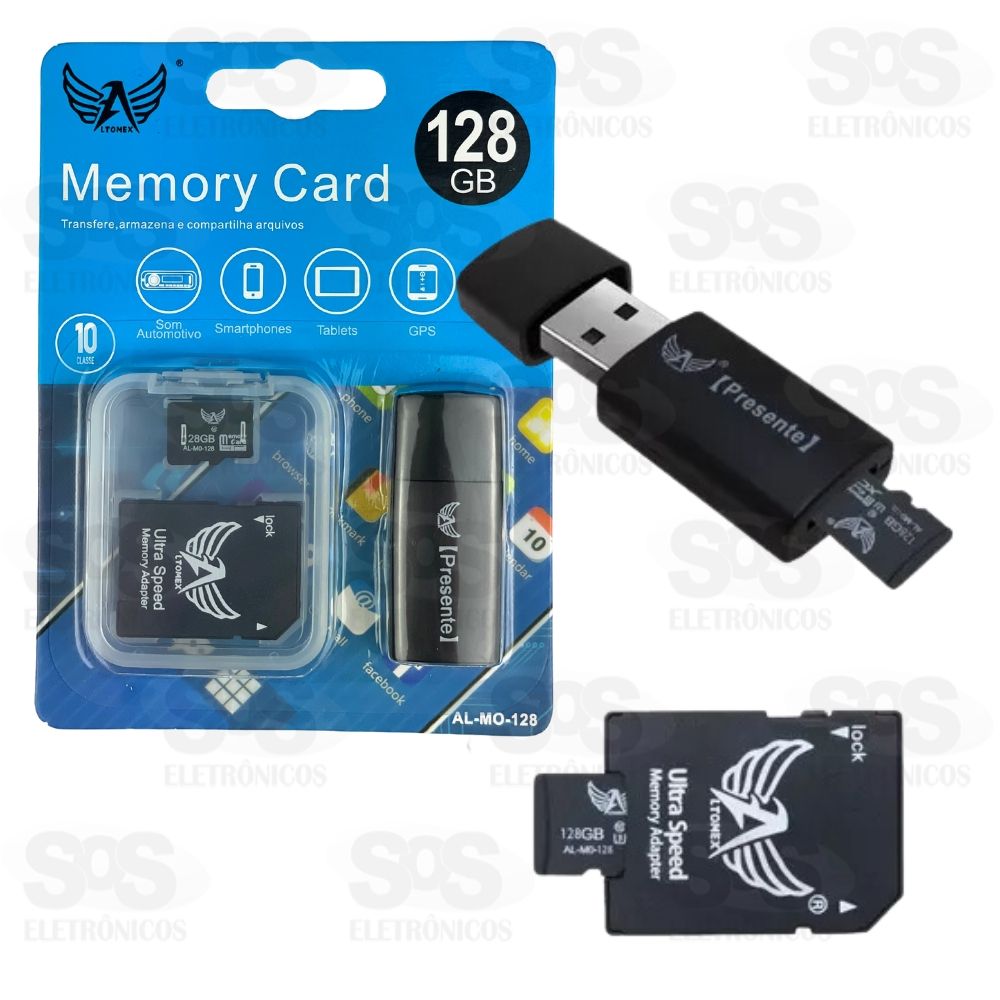 Carto De Memria 128GB Com Adaptador SD E Leitor de Carto Altomex AL-MO-128