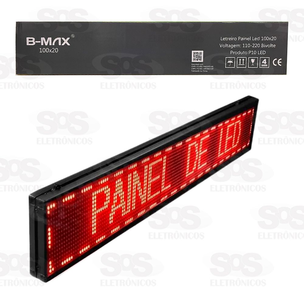Painel de LED Vermelho Letreiro Digital 100x20 CM B-Max 
