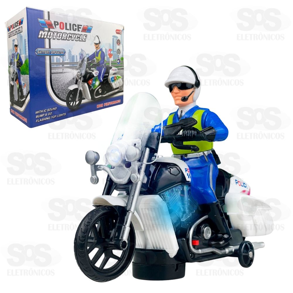 Motocicleta Bate E Volta Super Policial Com Luzes E Sons Toy King TK-AB4544