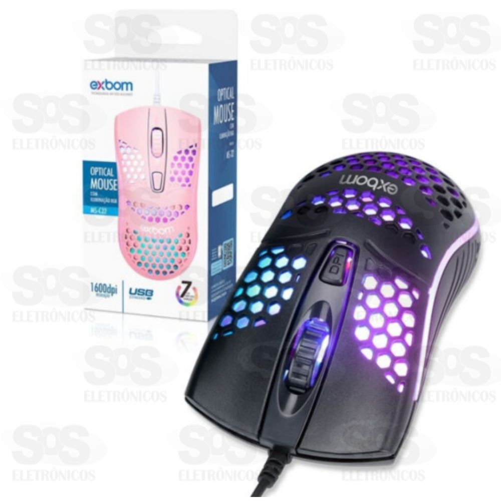 Mouse Gamer LED RGB USB 1600 DPI Exbom MS-C32