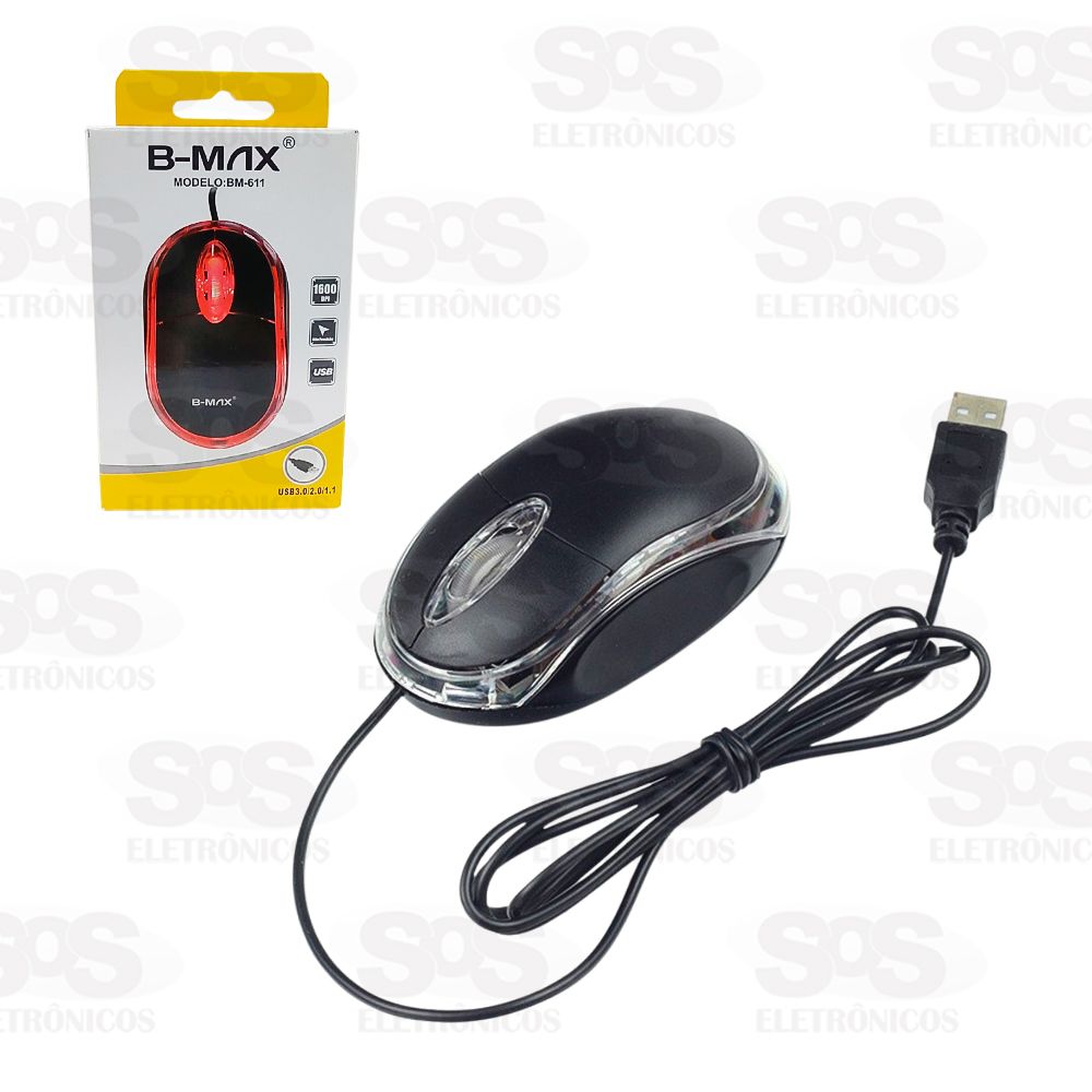 Mouse ptico 1600 DPI Com Fio USB 3.0 B-Max BM-611