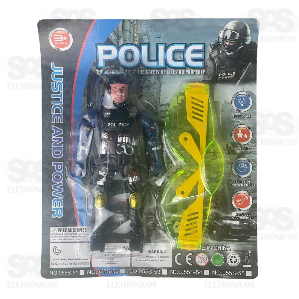 Kit Policial Boneco e culos Toy King TK-AB6110