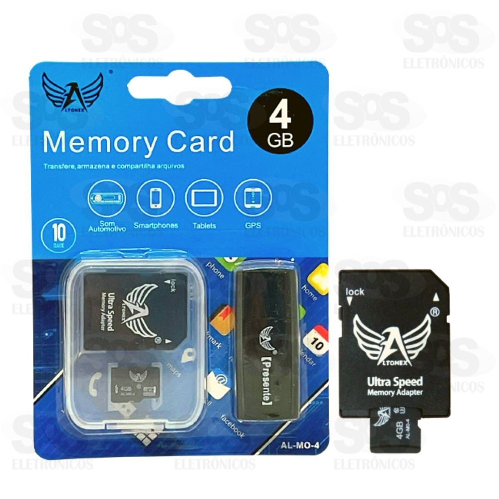 Carto De Memria 4GB Com Adaptador SD E Leitor de Carto Altomex AL-MO-4
