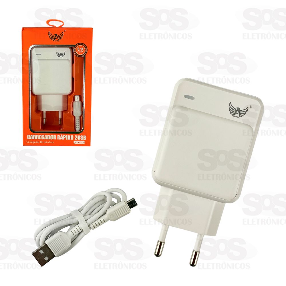 Carregador Rpido 2 USB 5.1A Com Cabo Micro USB V8 Altomex AL-9083-V8