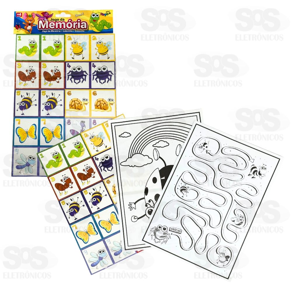 Jogo De Memria Labirinto e Desenho 3 em 1 Mini Toys 0252
