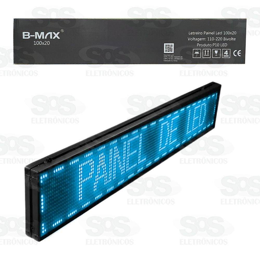 Painel de LED Azul Letreiro Digital 100x20 CM B-Max 