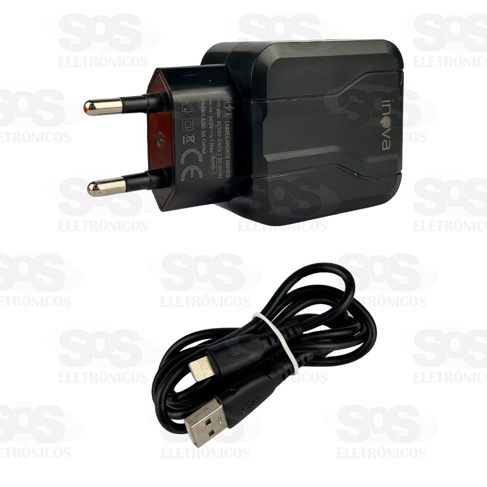 Carregador 3 USB 5.1A Com Cabo Lightning Inova CAR-3257A