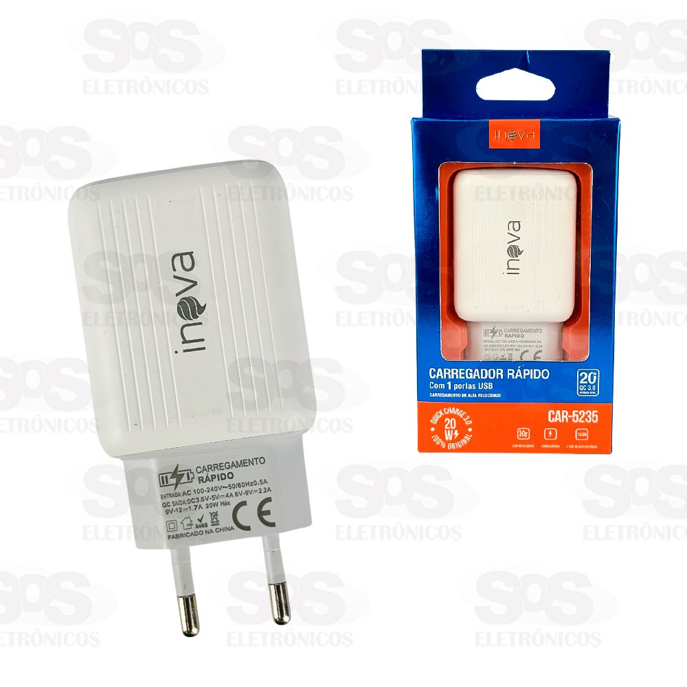Carregador Rpido 20W 1 USB Quick Charge Inova CAR-5235
