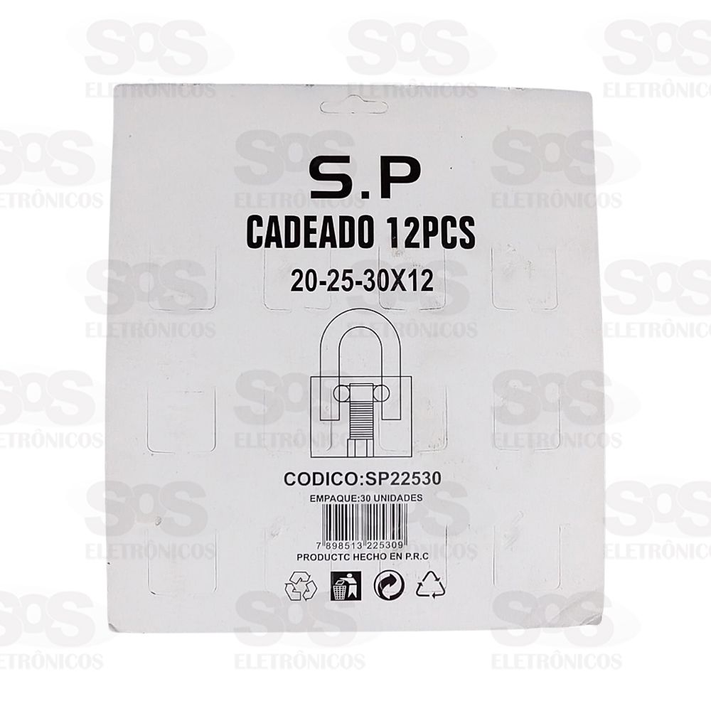 Kit Cadeado De Metal 12 Peas 20/25/30MM SP22530