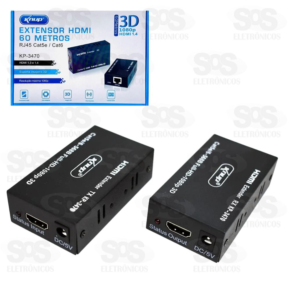 Extensor HDMI Conversor 60M Adaptador RJ45 Cat5e/6 Knup KP-3470