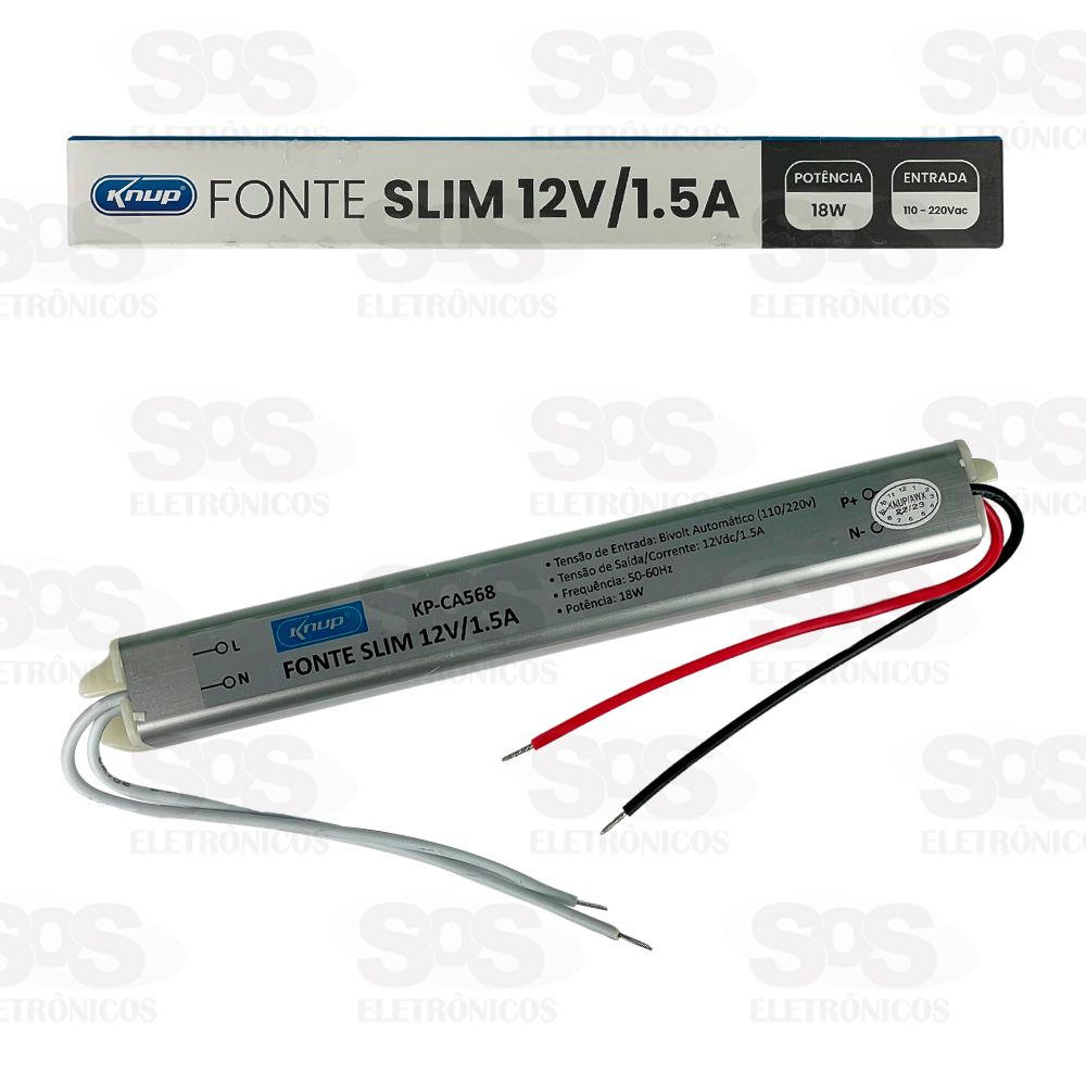 Fonte Slim 18W Para Fita LED 12V/1.5A Knup KP-CA568