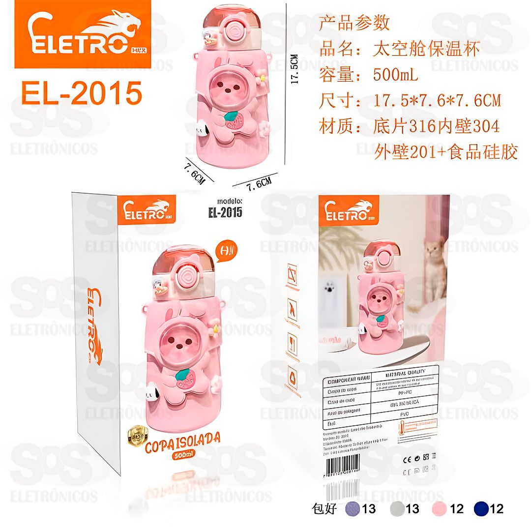 Garrafa Infantil Trmica Bichinhos Personalizvel 500ML Eletromex EL-2015