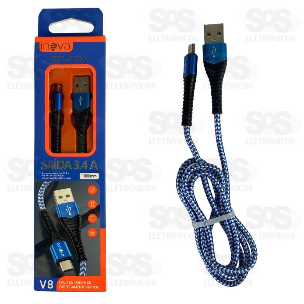 Cabo Nylon 3.4A Micro USB V8 1 Metro Inova CBO-20199