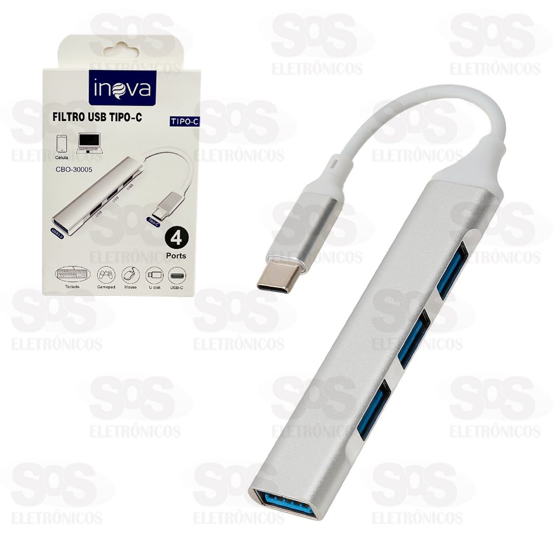 Hub USB 3.0 Com 4 Portas e Cabo Type C Inova CBO-30005