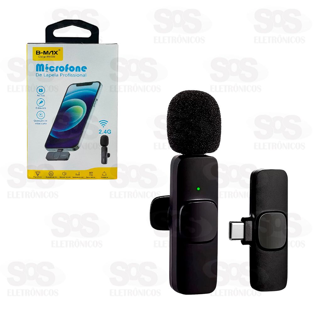 Microfone De Lapela Sem Fio Entrada Type C B-Max BM-220
