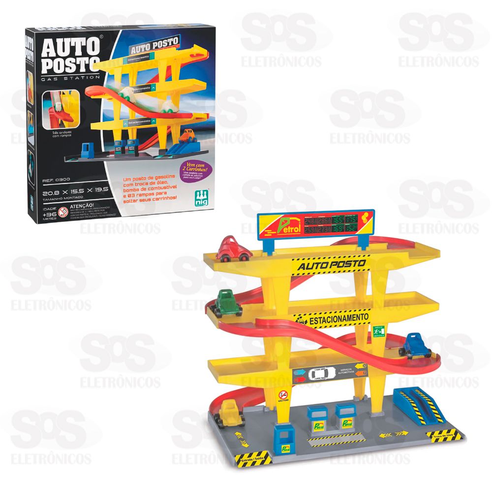 Auto Posto Com 2 Carrinhos Nig Brinquedos 300